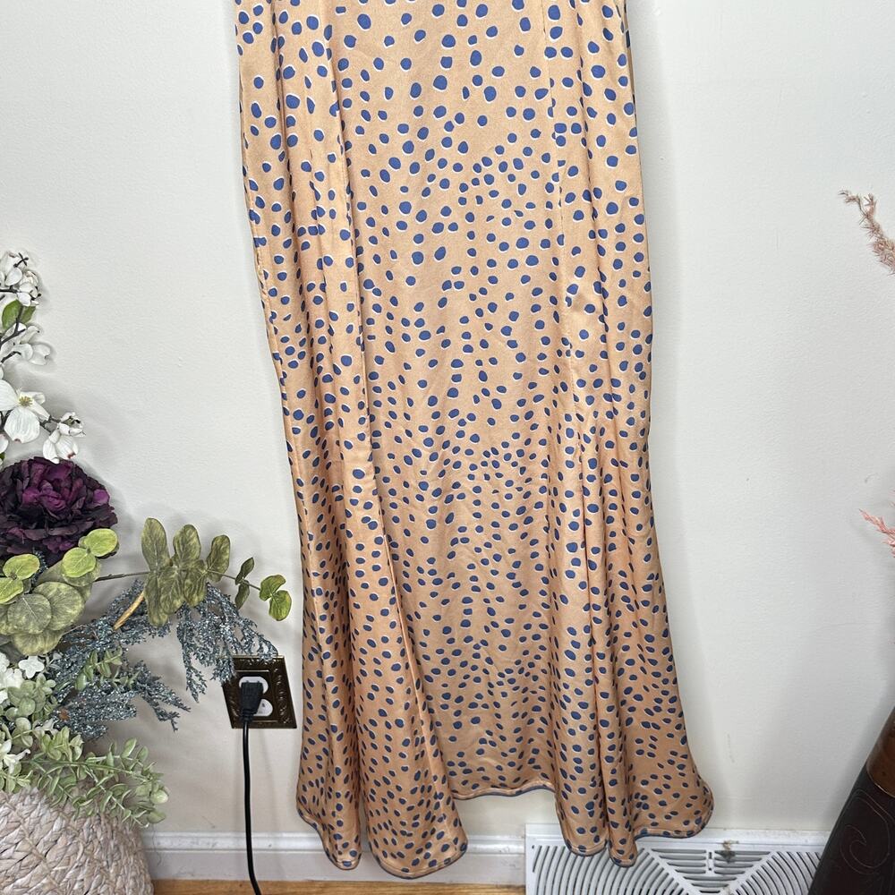 AZULU x BHLDN Kano Flutter Sleeve Maxi Dress Blue Dots Tan Sz 0 $440 {II4} - Picture 3 of 7